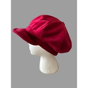 El Corte Ingles Fiddler Cap Burgundy Velvet Hat Lined Adjustable Backing Size Me